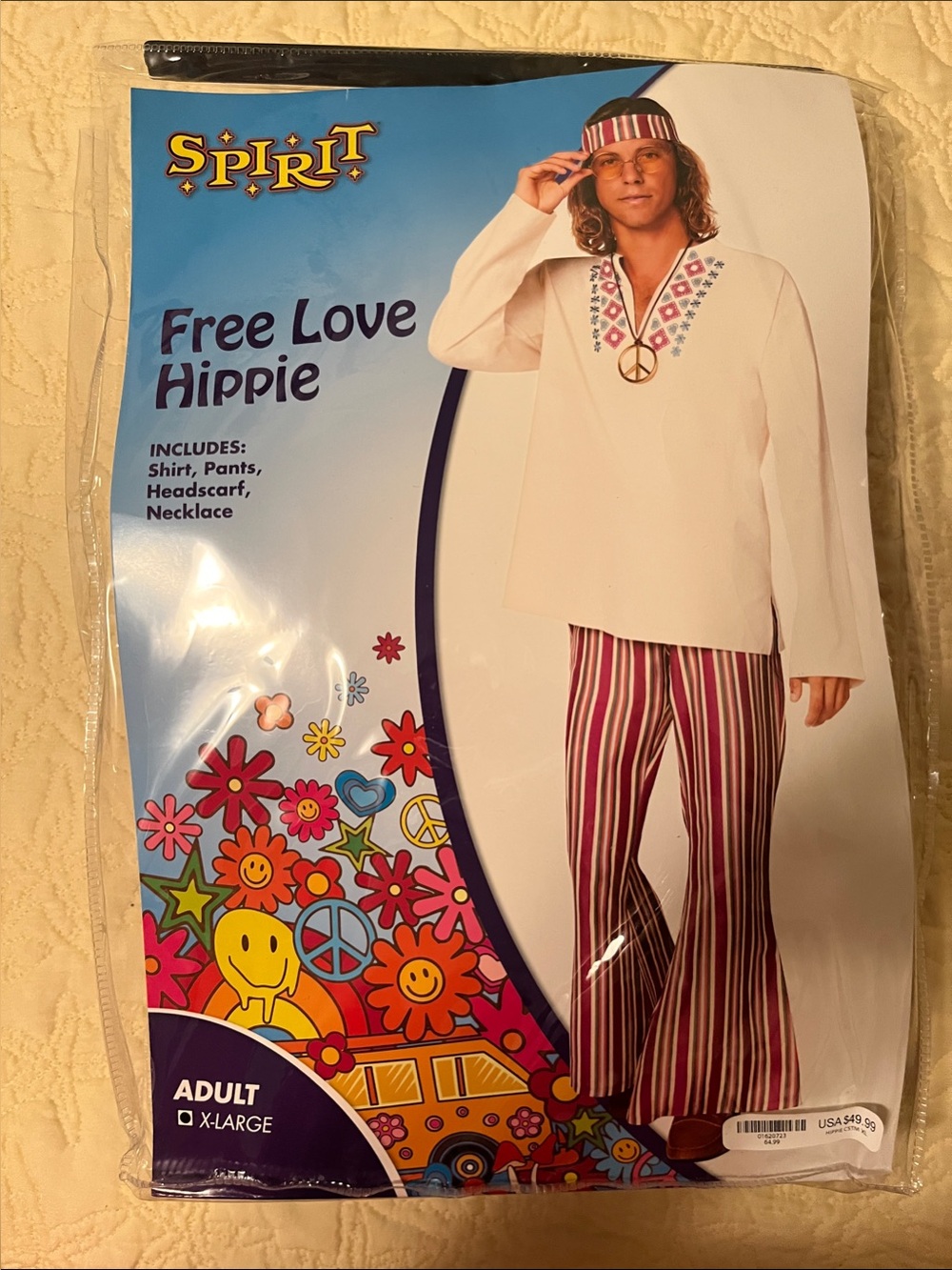 Spirit Free Love Hippie  Halloween CostCream Top with Red & Purple Striped Pants